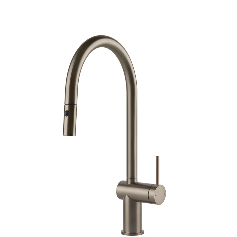 Gessi Inedito Goose Neck Pull Out Spray Mixer in Brushed Nickel