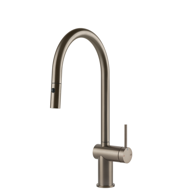Gessi Inedito Goose Neck Pull Out Spray Mixer in Brushed Nickel