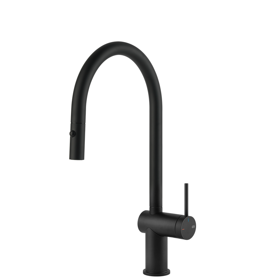 Gessi Inedito Goose Neck Pull Out Spray Mixer in Matte Black