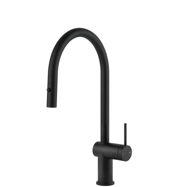 Gessi Inedito Goose Neck Pull Out Spray Mixer in Matte Black