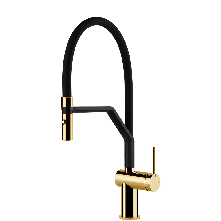 Gessi Inedito Goose Neck Semi Professional Spray Mixer in Bright Gold