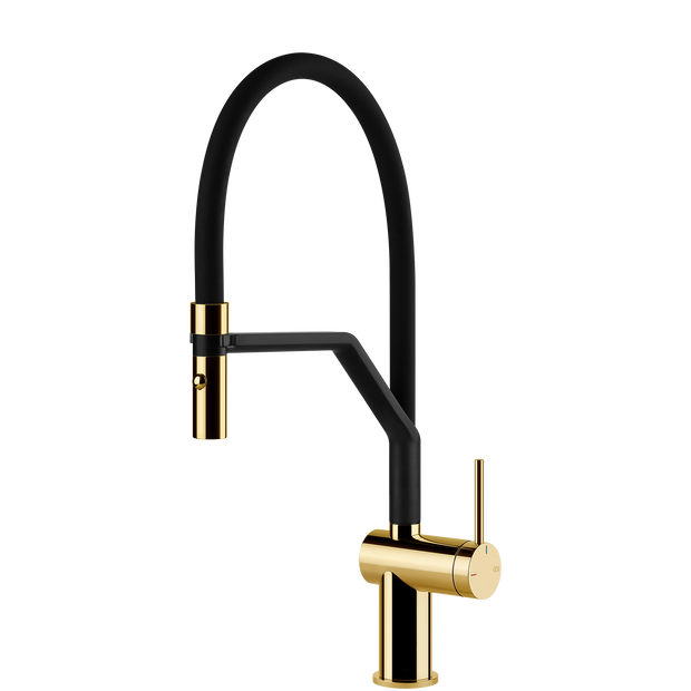 Gessi Inedito Goose Neck Semi Professional Spray Mixer in Bright Gold