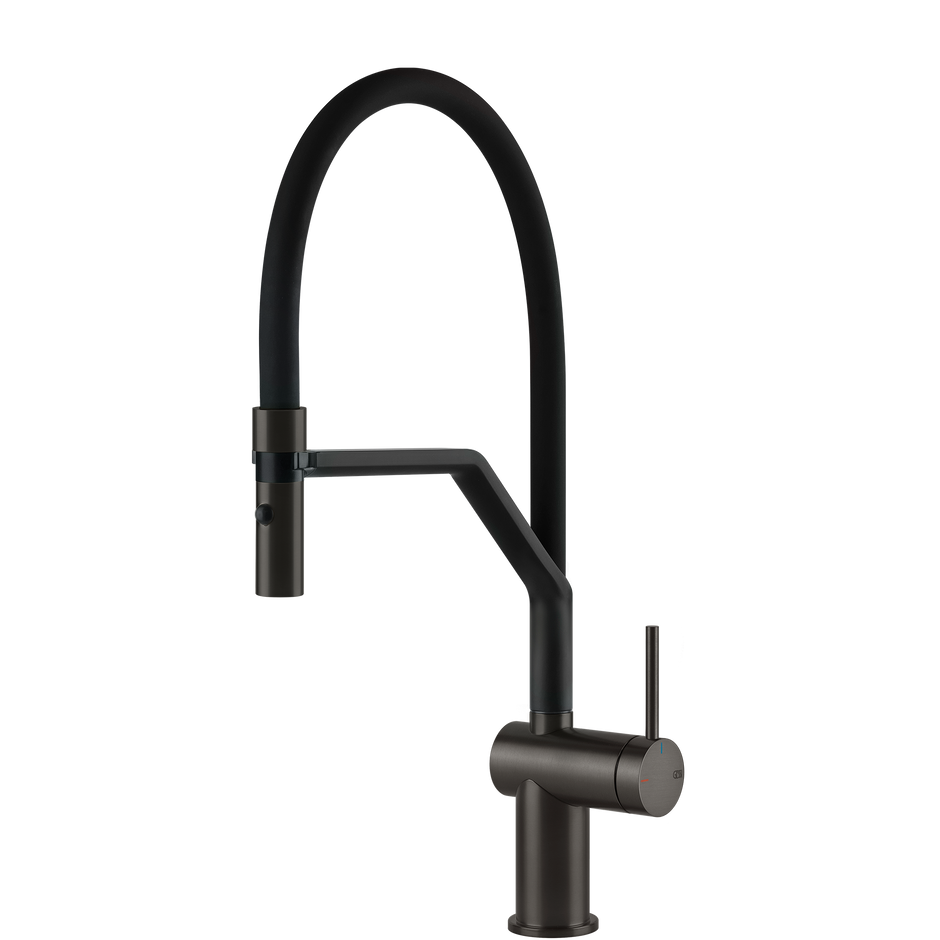 Gessi Inedito Goose Neck Semi Professional Spray Mixer in Brushed Black