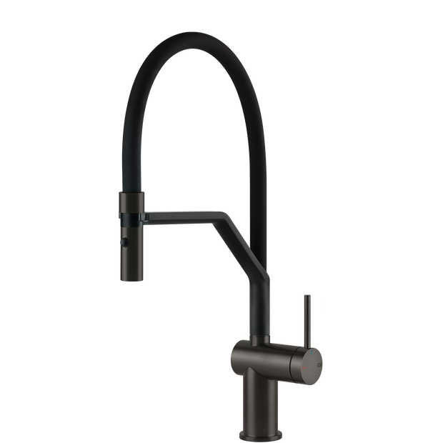 Gessi Inedito Goose Neck Semi Professional Spray Mixer in Brushed Black