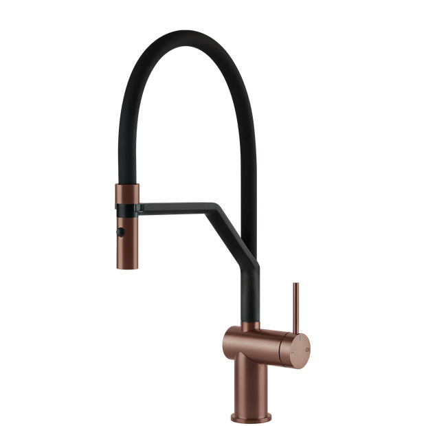 Gessi Inedito Goose Neck Semi Professional Spray Mixer in Brushed Copper