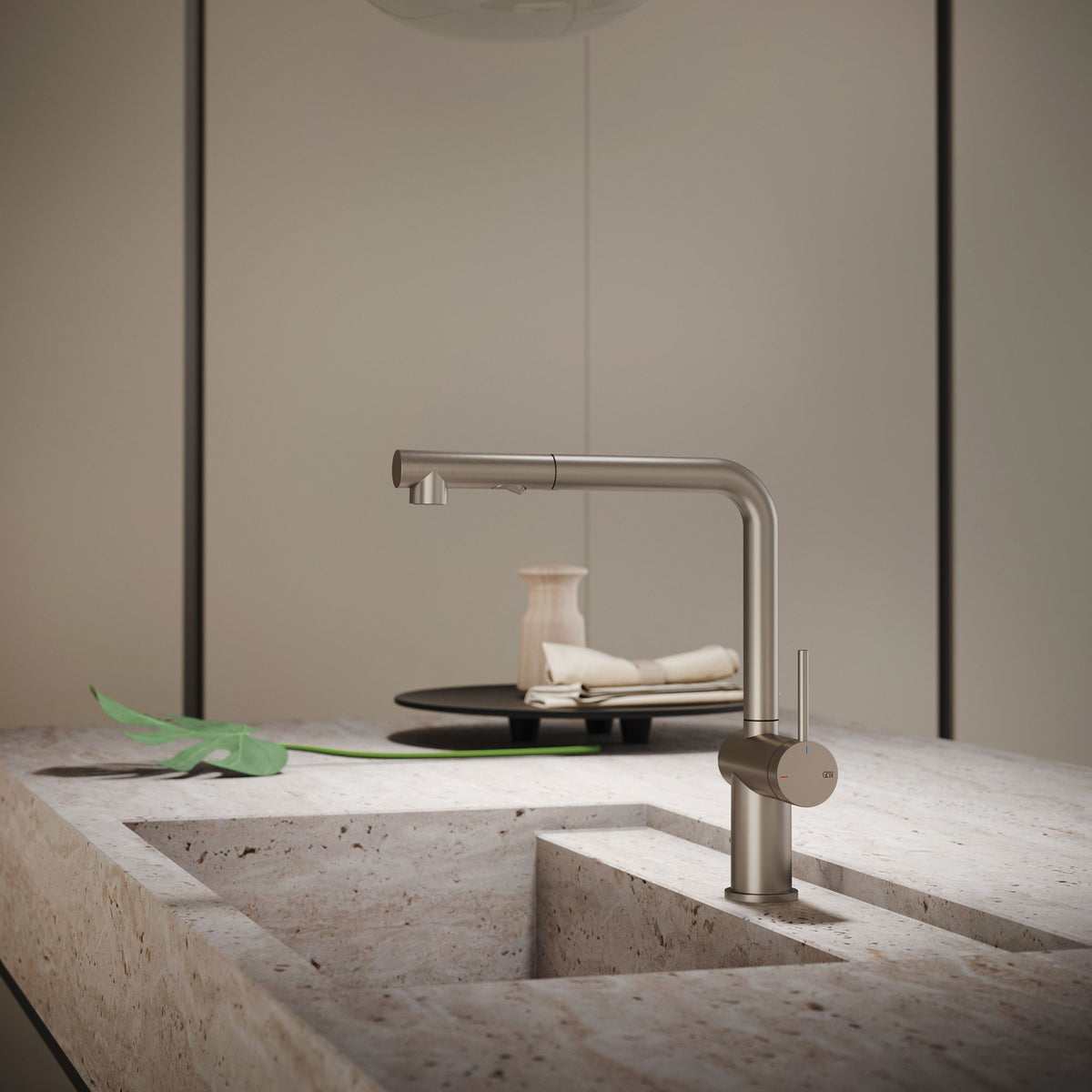 Gessi Inedito Right Angle Pull Out Spray Mixer in a styled room
