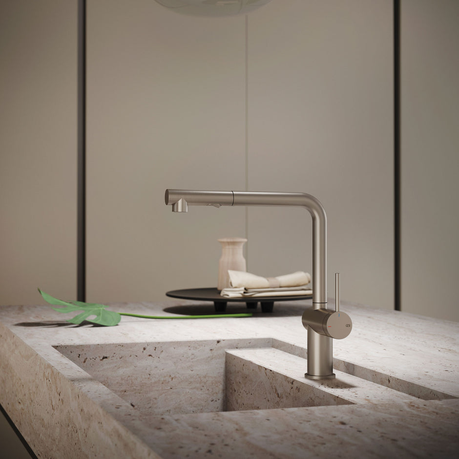 Gessi Inedito Right Angle Pull Out Spray Mixer in a styled room