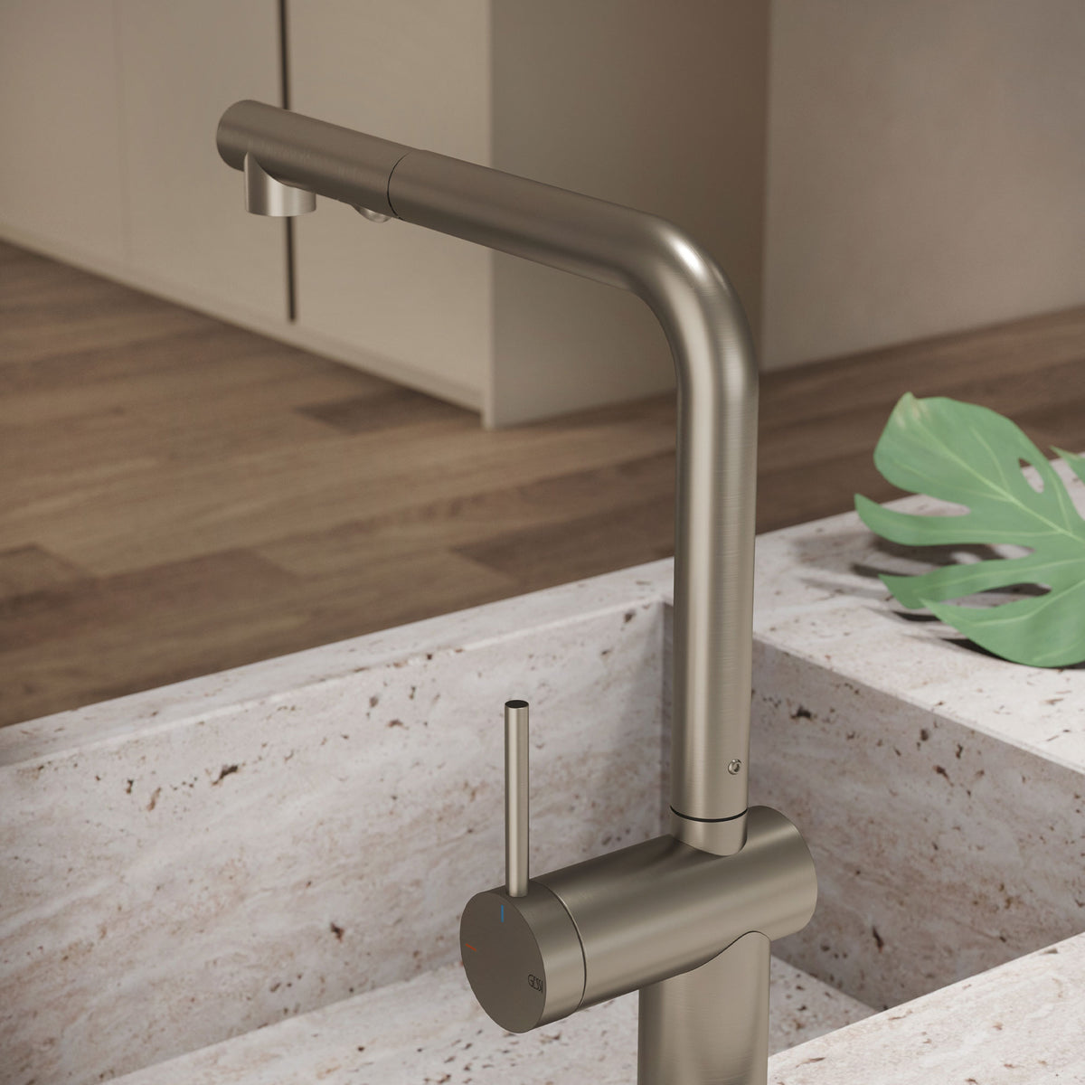 Gessi Inedito Right Angle Pull Out Spray Mixer in a styled room