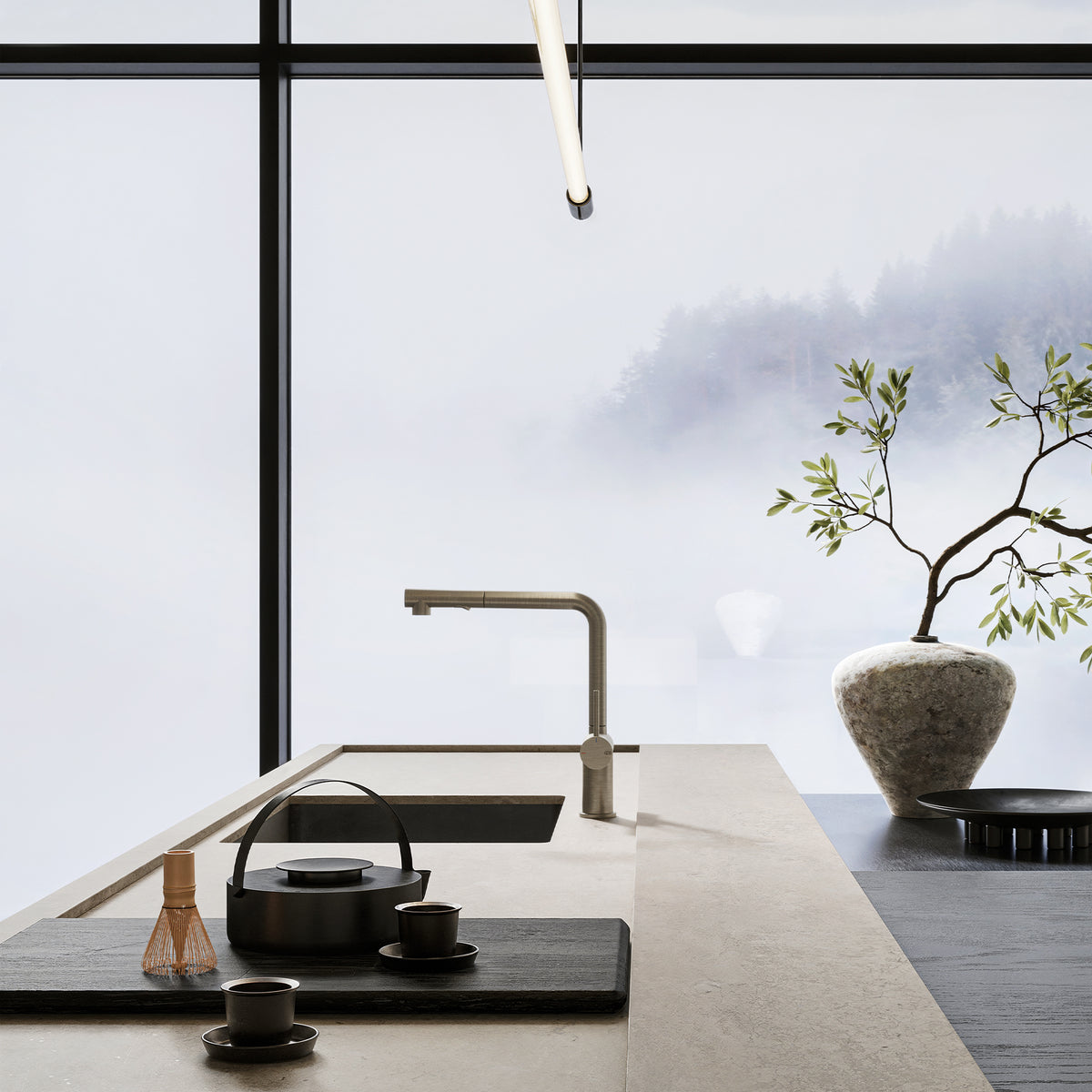 Gessi Inedito Right Angle Pull Out Spray Mixer in a styled room