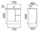 Zenmo Nutro Lux Floor Standing Vanity 750mm line drawing