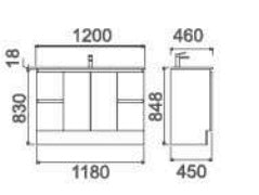 Zenmo Nutro Lux Floor Standing Vanity 1200mm line drawing