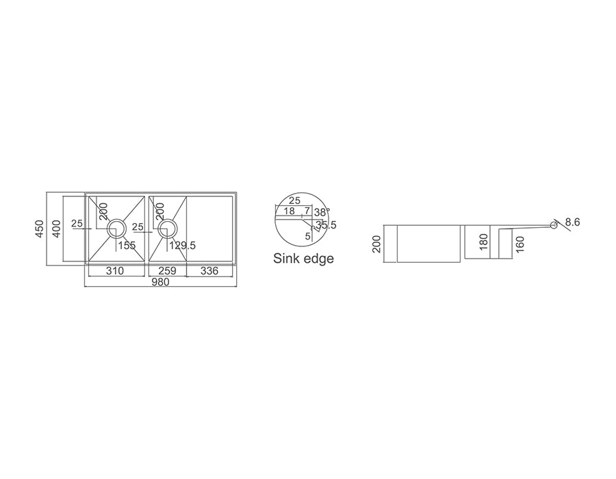 Zenmo Impact Double Bowl Sink with Drainer 980mm