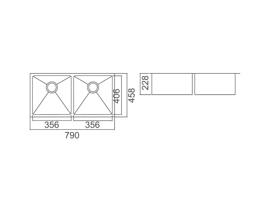 Zenmo Impact Double Bowl Undermount Sink 790mm