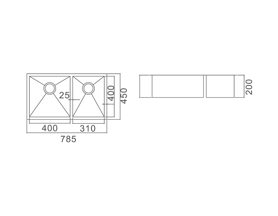 Zenmo Impact Double Bowl Undermount Sink 785mm