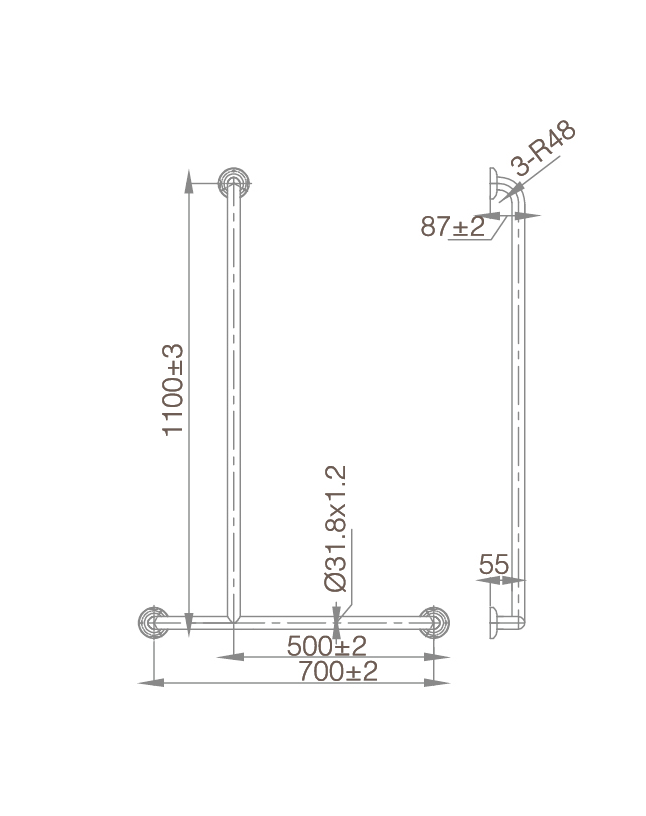Zenmo Mobi Care T Shape Shower Rail Left Hand