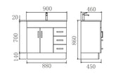 Zenmo Novo Floor Standing Vanity 900mm line drawing