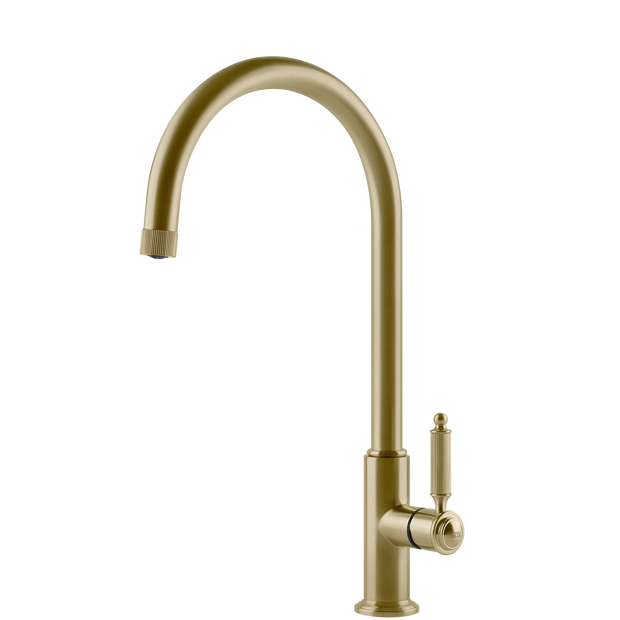 Gessi Venti20 Goose Neck Swivel Mixer in Brushed Brass