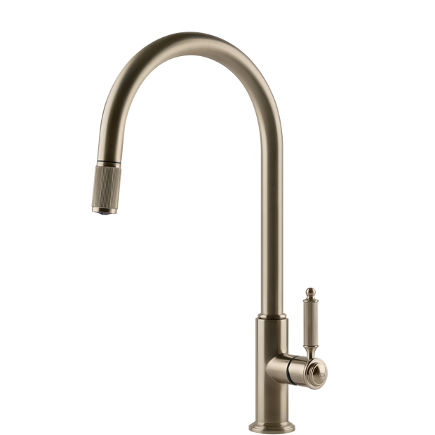 Gessi Venti20 Goose Neck Pull Out Mixer in Brushed Nickel