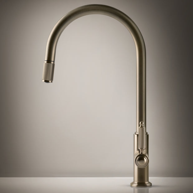Gessi Venti20 Goose Neck Pull Out Mixer in a styled room
