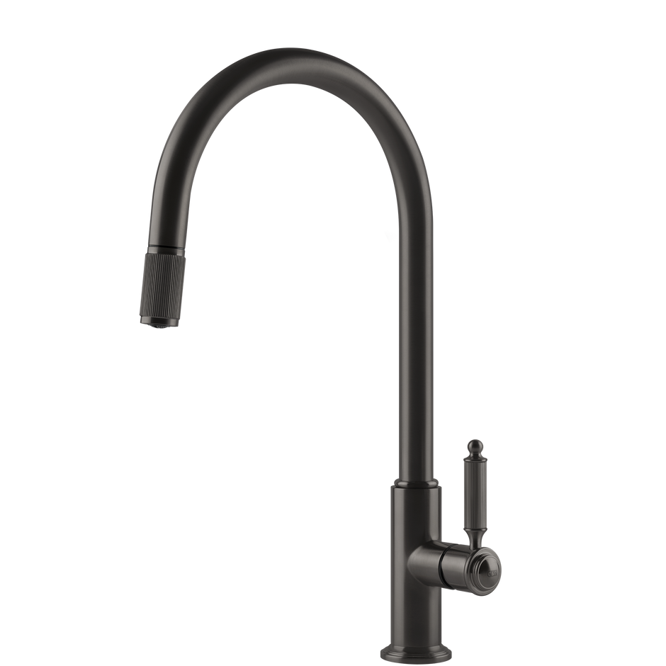 Gessi Venti20 Goose Neck Pull Out Mixer in Brushed Black