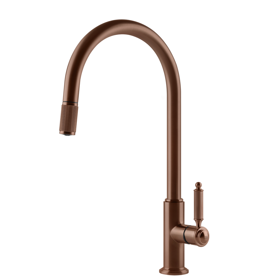 Gessi Venti20 Goose Neck Pull Out Mixer in Brushed Copper