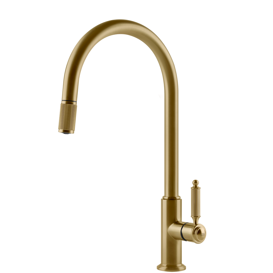 Gessi Venti20 Goose Neck Pull Out Mixer in Brushed Gold