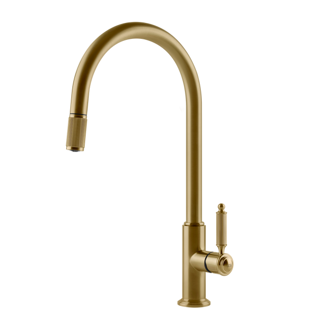 Gessi Venti20 Goose Neck Pull Out Mixer in Brushed Gold