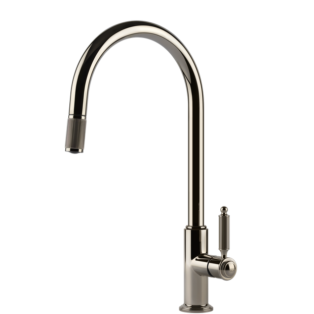 Gessi Venti20 Goose Neck Pull Out Mixer in Nickel