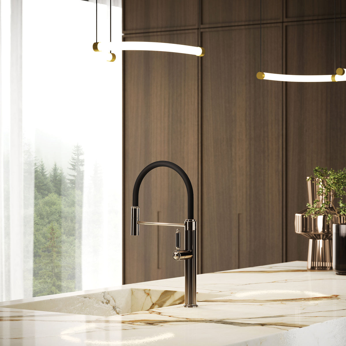 Gessi Venti20 Goose Neck Semi Professional Mixer in a styled room