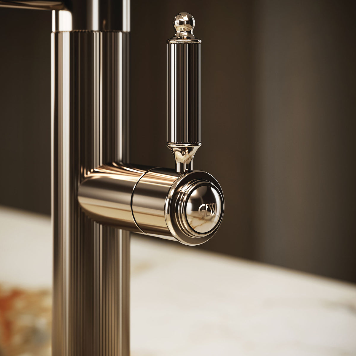 Gessi Venti20 Goose Neck Semi Professional Mixer in a styled room