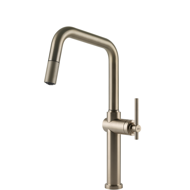 Gessi Habito Square Goose Neck Pull Out Mixer in Brushed Nickel
