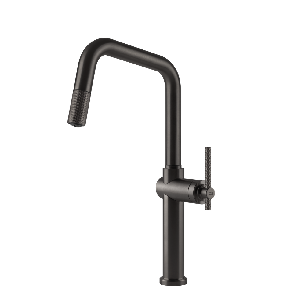 Gessi Habito Square Goose Neck Pull Out Mixer in Brushed Black