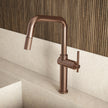 Gessi Habito Square Goose Neck Pull Out Mixer in a styled room
