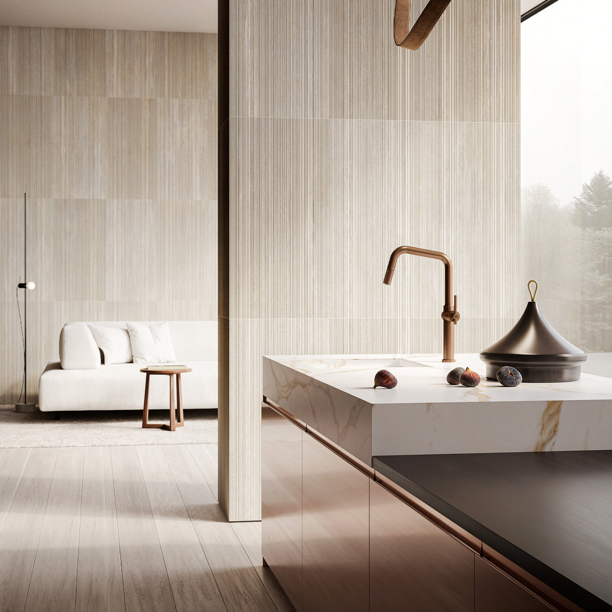 Gessi Habito Square Goose Neck Pull Out Mixer in a styled room