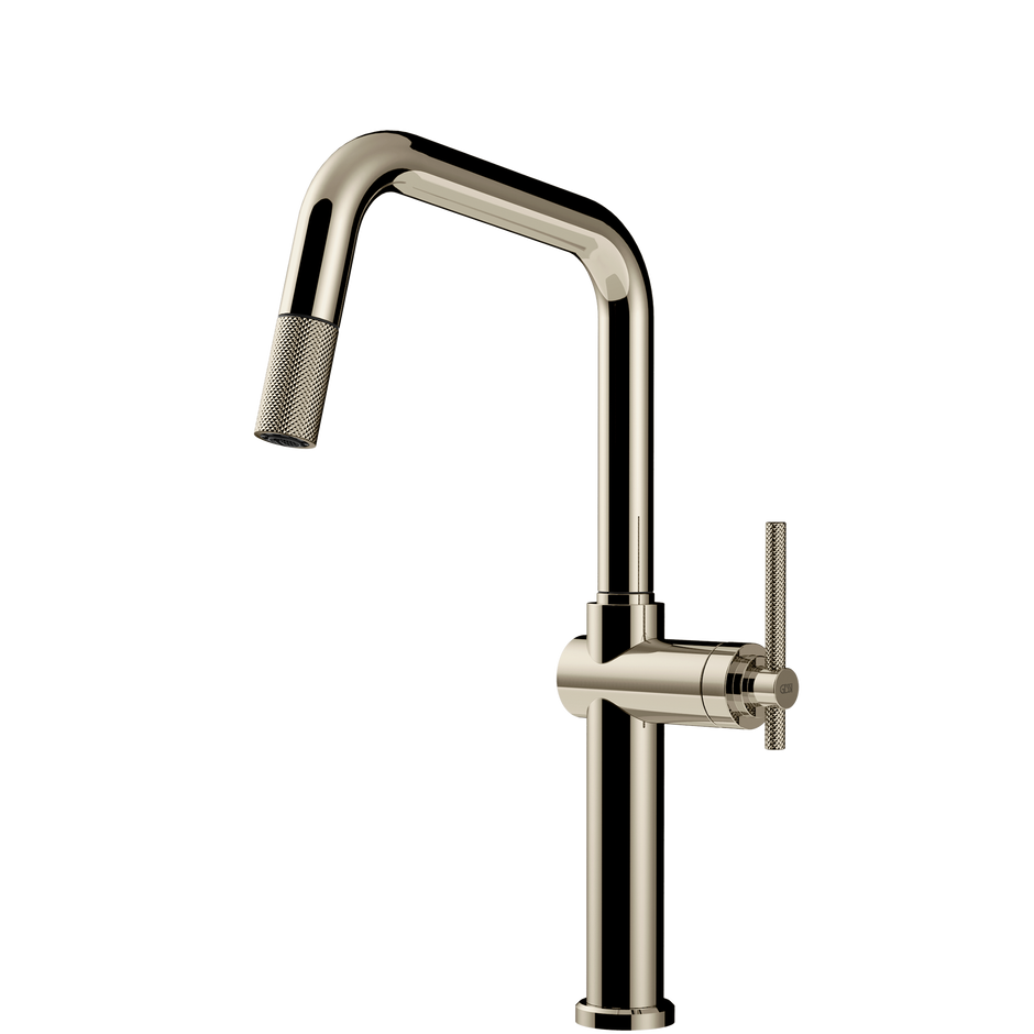 Gessi Habito Square Goose Neck Pull Out Mixer in Nickel