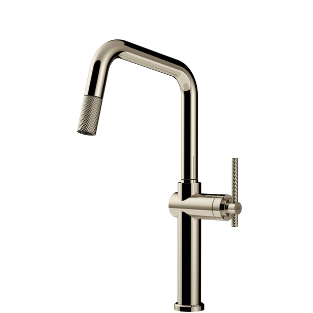 Gessi Habito Square Goose Neck Pull Out Mixer in Nickel