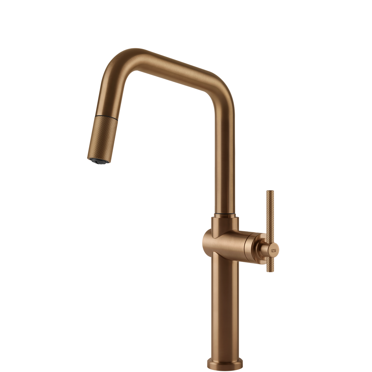 Gessi Habito Square Goose Neck Pull Out Mixer in Warm Bronze