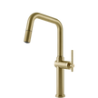Gessi Habito Square Goose Neck Pull Out Mixer in Brushed Brass