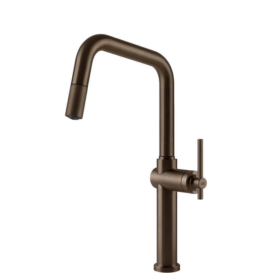 Gessi Habito Square Goose Neck Pull Out Mixer in Coffee Bronze