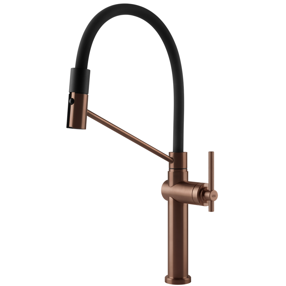 Gessi Habito Goose Neck Semi Professional Spray Mixer in Brushed Copper