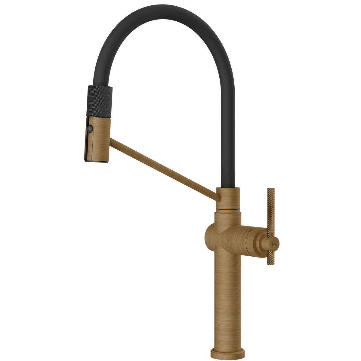 Gessi Habito Goose Neck Semi Professional Spray Mixer in Antique Brass