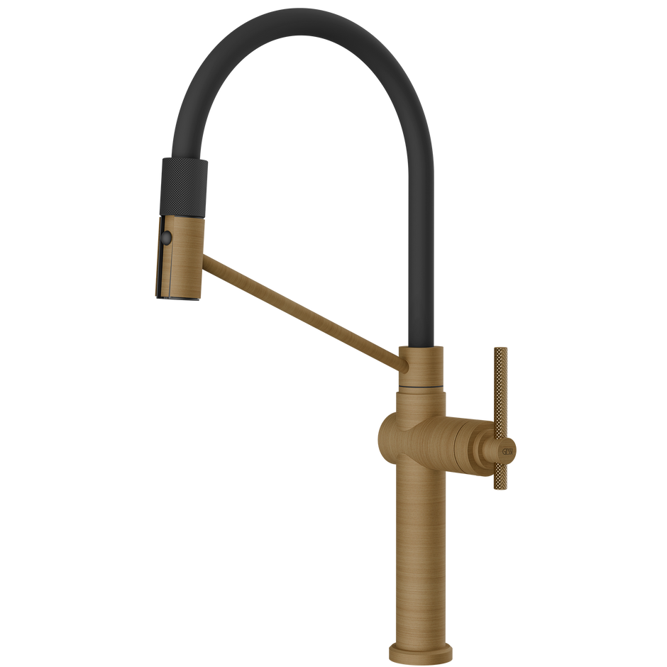 Gessi Habito Goose Neck Semi Professional Spray Mixer in Antique Brass