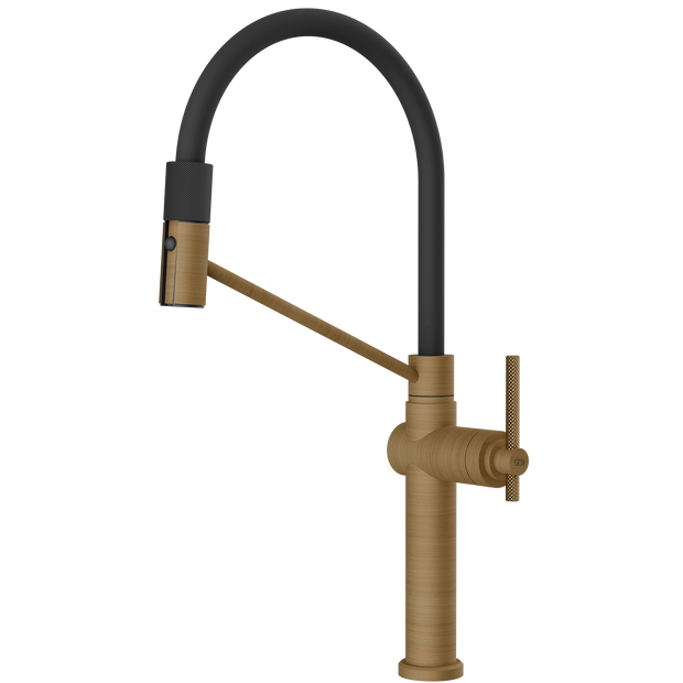 Gessi Habito Goose Neck Semi Professional Spray Mixer in Antique Brass