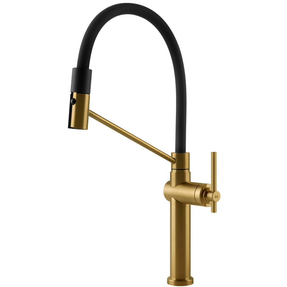 Gessi Habito Goose Neck Semi Professional Spray Mixer in Brushed Gold