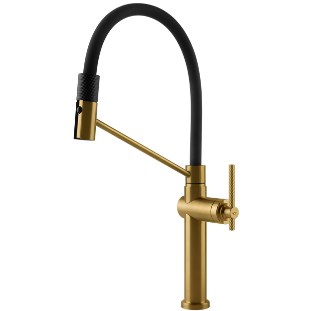 Gessi Habito Goose Neck Semi Professional Spray Mixer in Brushed Gold