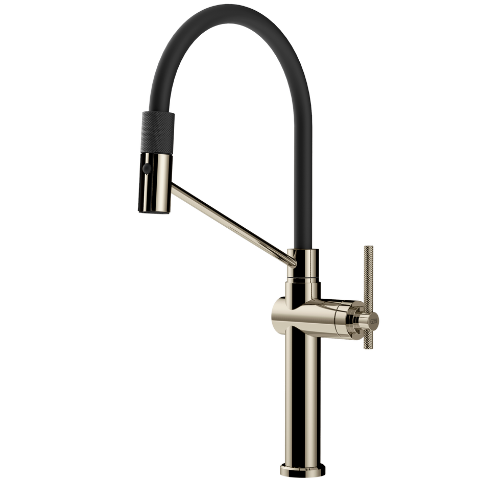 Gessi Habito Goose Neck Semi Professional Spray Mixer in Nickel