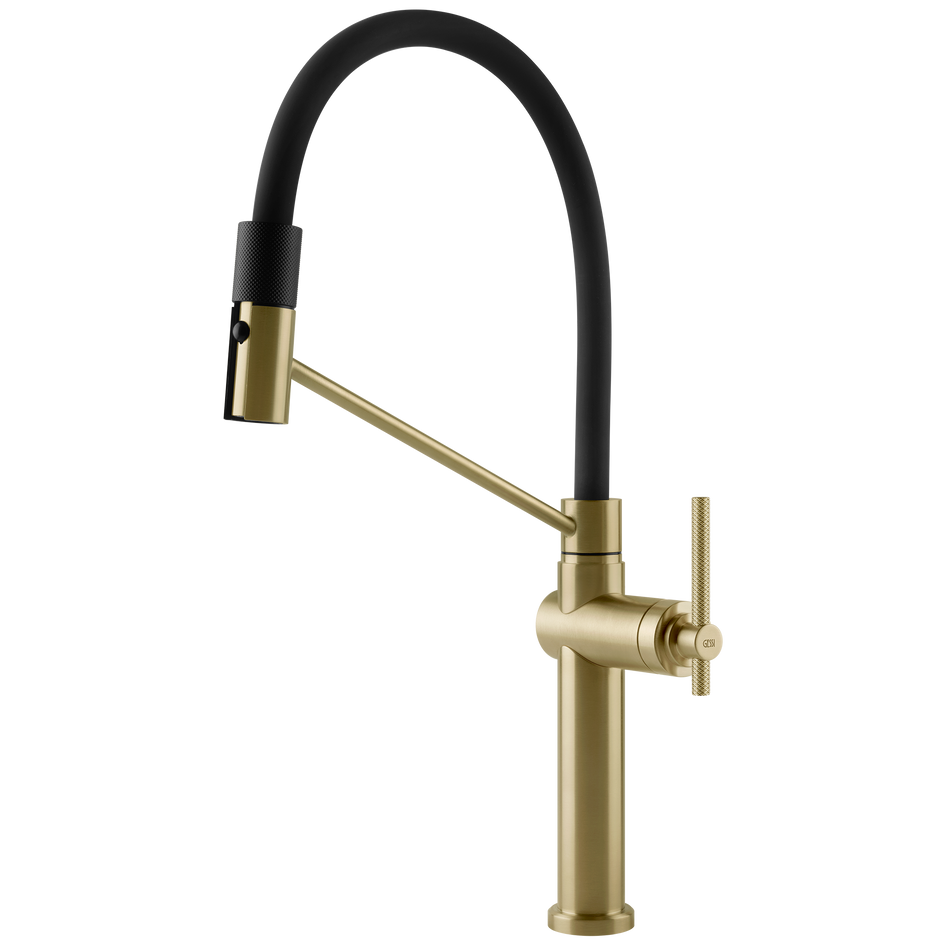 Gessi Habito Goose Neck Semi Professional Spray Mixer in Brushed Brass