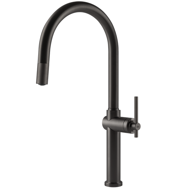 Gessi Habito Goose Neck Pull Out Mixer in Brushed Black