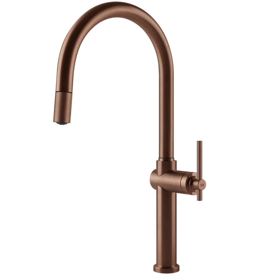 Gessi Habito Goose Neck Pull Out Mixer in Brushed Copper