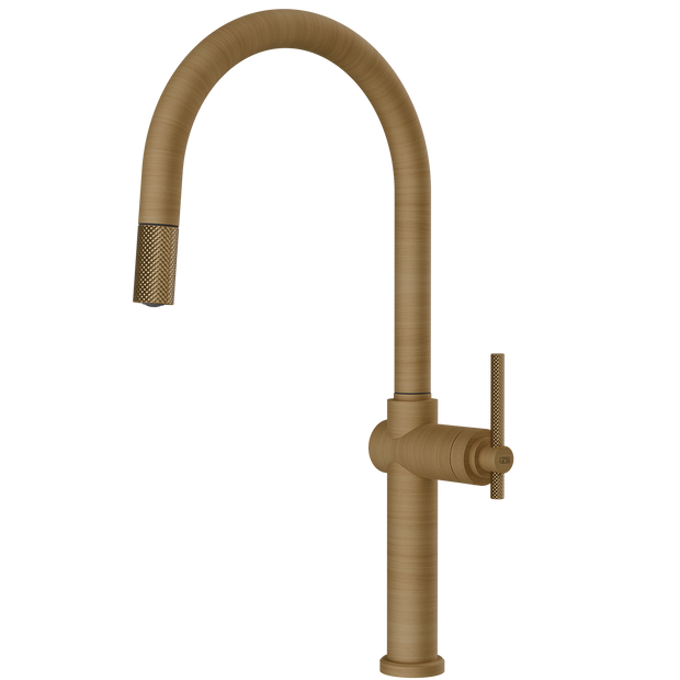 Gessi Habito Goose Neck Pull Out Mixer in Antique Brass